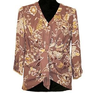 7th Avenue Floral Print Twist-front Blouse Size Xs